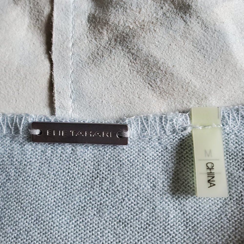 Elie Tahari Baby Blue Lamb Suede Trim Cardigan M - Picture 12 of 16